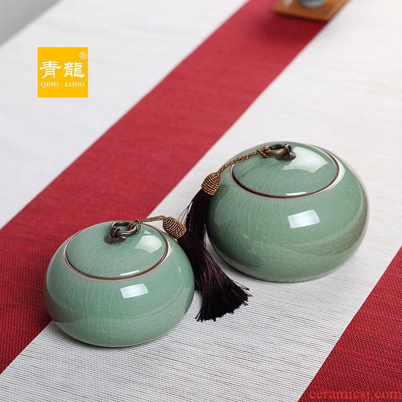 Longquan celadon store canned tea caddy fixings ceramics high - grade household size small pu 'er tea boxes