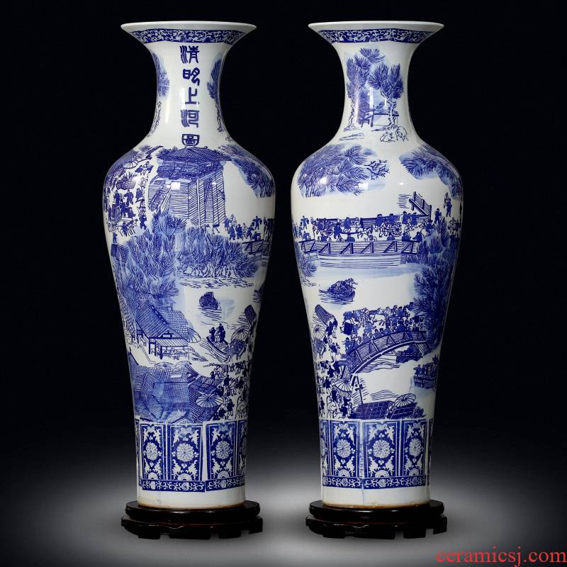 Jingdezhen sitting room of large vases, bright blue and white porcelain painting decorations study large - sized ceramic furnishing articles