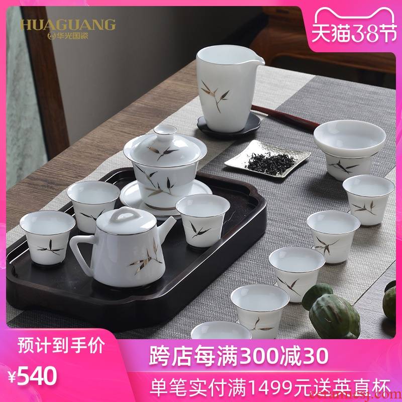 The porcelain tea set of ceramic tea set combination of Bai hua DE Jinzhu kung fu tea tea king