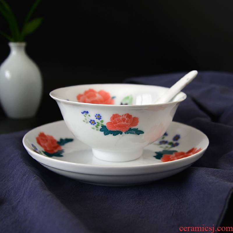 Under the liling porcelain glaze porcelain good remit color pure hand - made tableware suit thin bowls disc 6 people with a gift