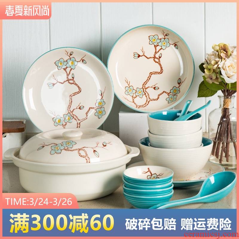 Dishes suit small and pure and fresh and contracted household of Chinese style Dishes in 4/6 combinations bowl bowl plate ceramic tableware