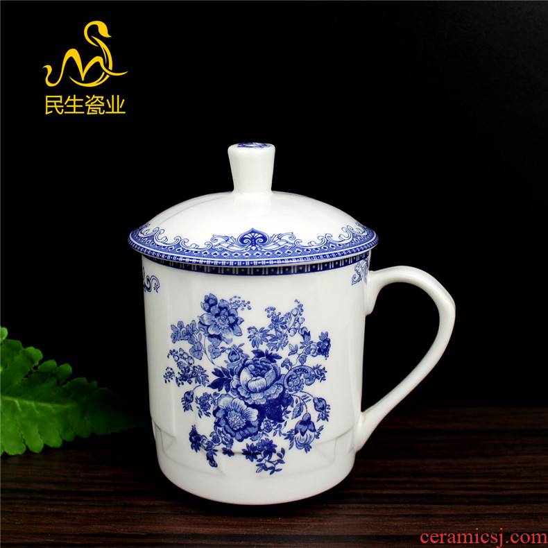 Blue roses minsheng industry ceramic keller cup glair pottery teacup party office cup with a cup of cup