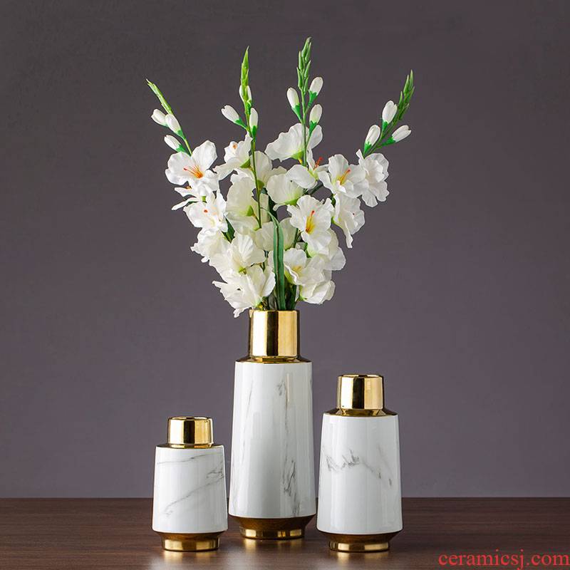 Imitation gold - plated marble ceramic flower implement home furnishing articles dried flower vase jingdezhen ceramic vase desktop sitting room