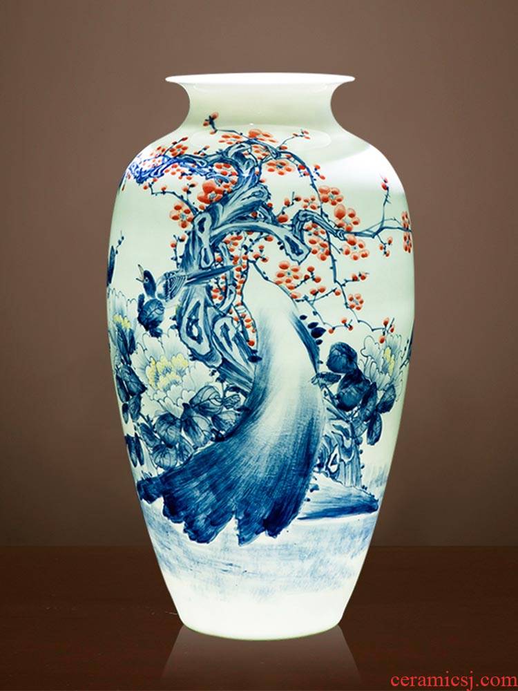 Jingdezhen ceramics by pure manual hand - made of blue and white porcelain vases, new Chinese style living room decorations furnishing articles present