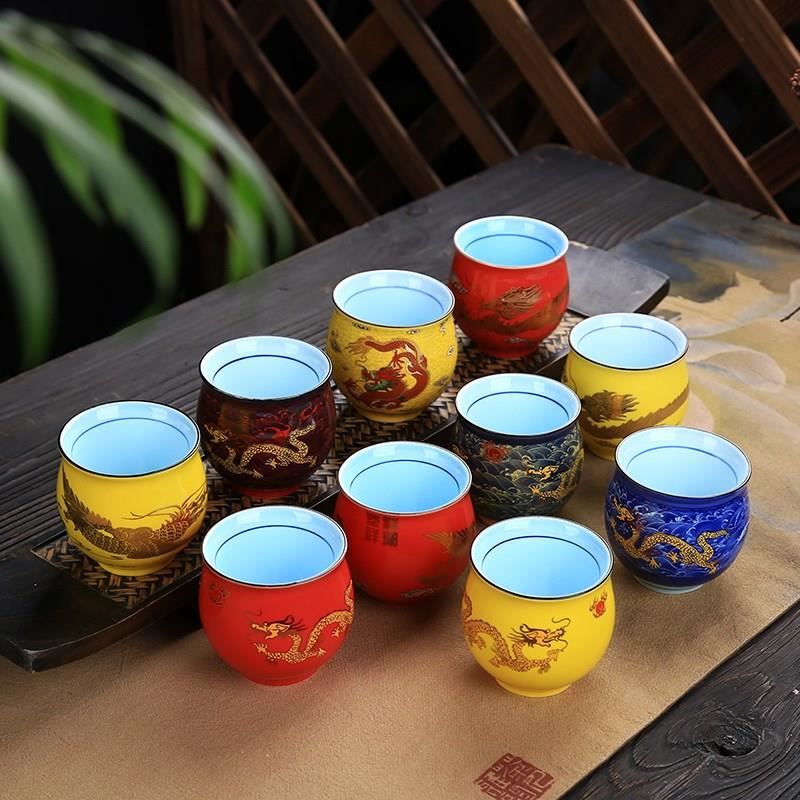Ceramic cups China wind dragon grain retro double insulation prevent hot tea kungfu tea cup
