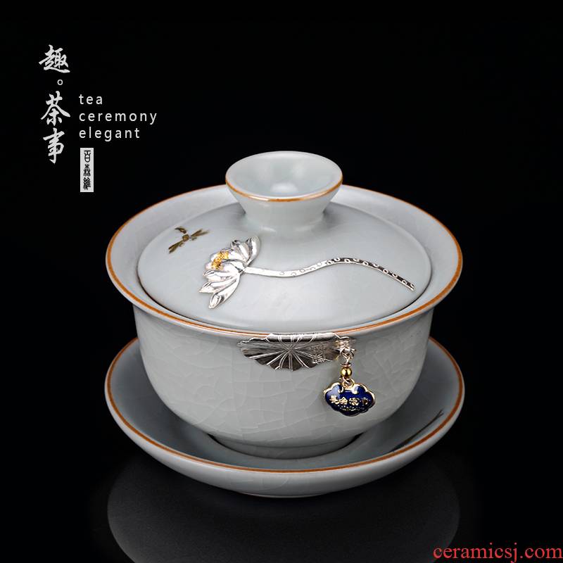 Taiwan FengZi your up tureen checking silver cups on ceramic household to a single large three to make tea bowl