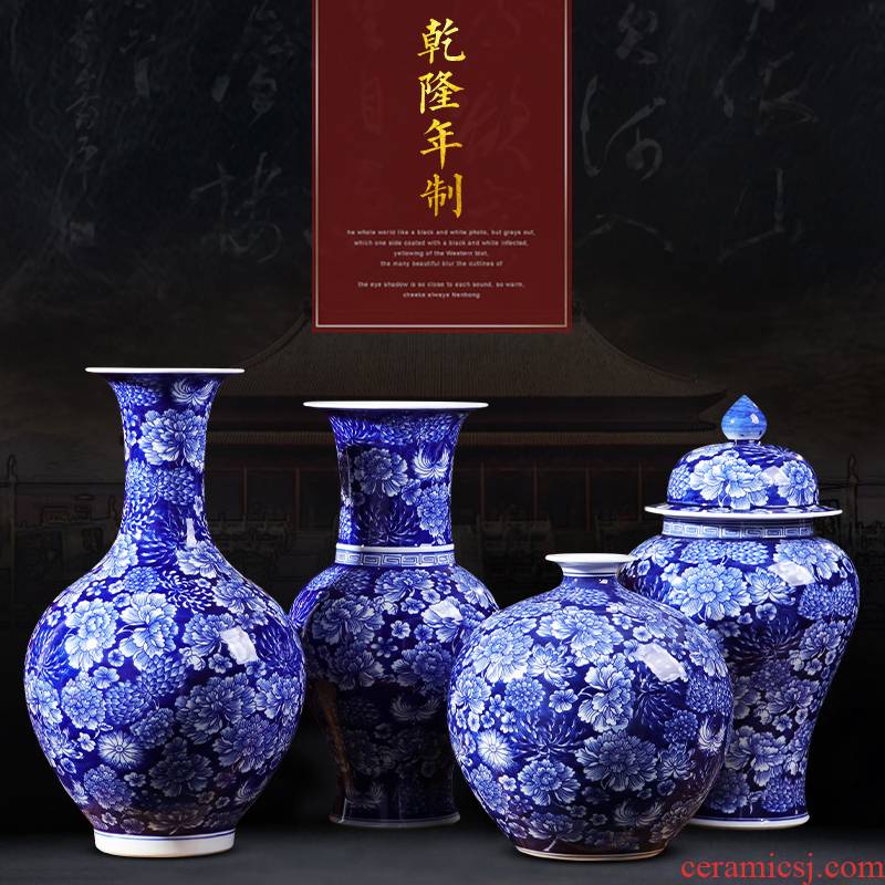 Jingdezhen ceramic bottle is blue and white porcelain vase furnishing articles archaize sitting room flower arranging Chinese TV ark, home decoration