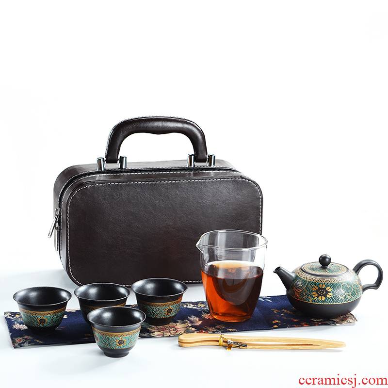 Travel jingdezhen ceramic tea set suit portable kung fu tea cup side put the pot of home office lid bowl contracted