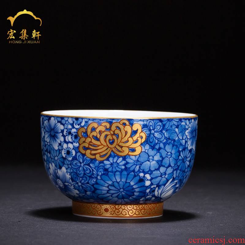 Kombucha tea cups hand flower is blue and white porcelain is jingdezhen ceramic tea set master cup single CPU personal cup small tea cups