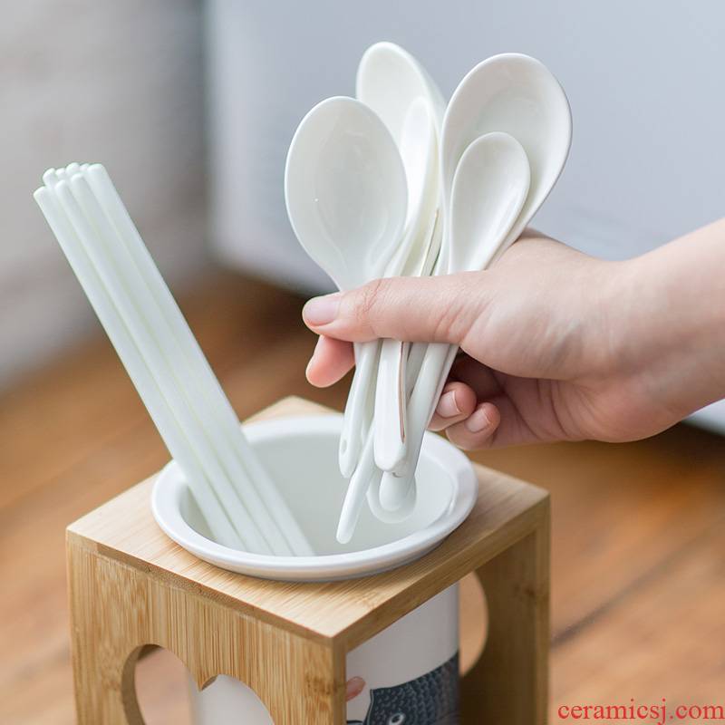 Long spoon stirring spoon handle household dinner round head spoon ceramic spoon creative TBSP Korean restaurant coffee spoon