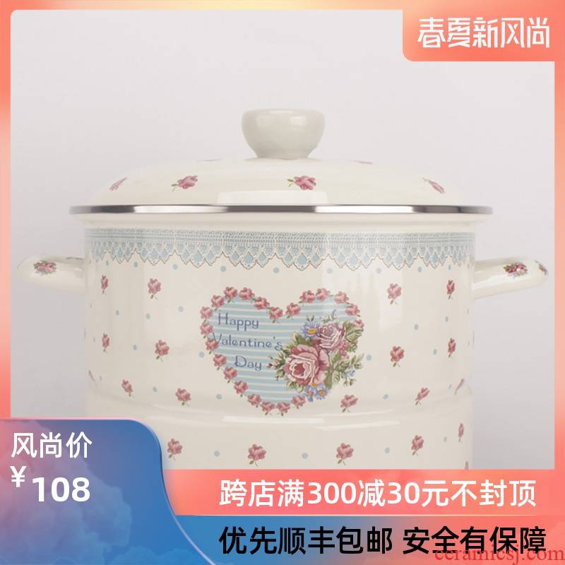 26 cm flower of enamel enamel boiler gas general household to thicken the soup pot with flat induction cooker stew with steam