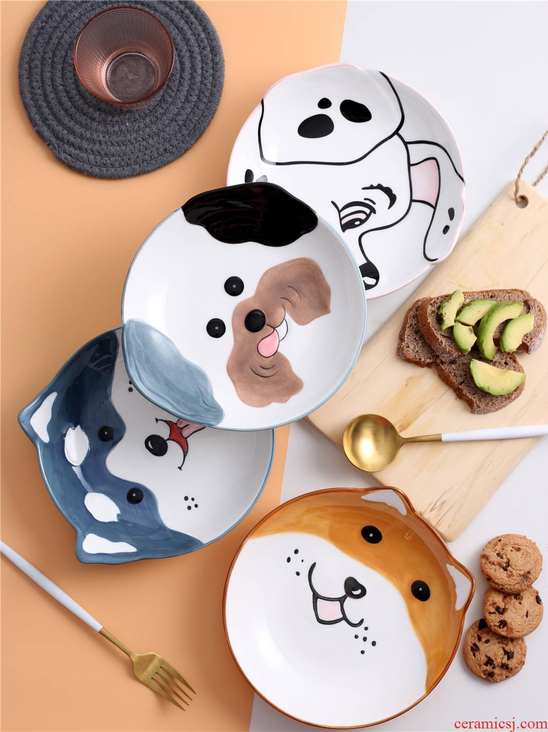 Soft of cartoon dog lovely children household ceramic plate web celebrity creative animal motifs disc shape