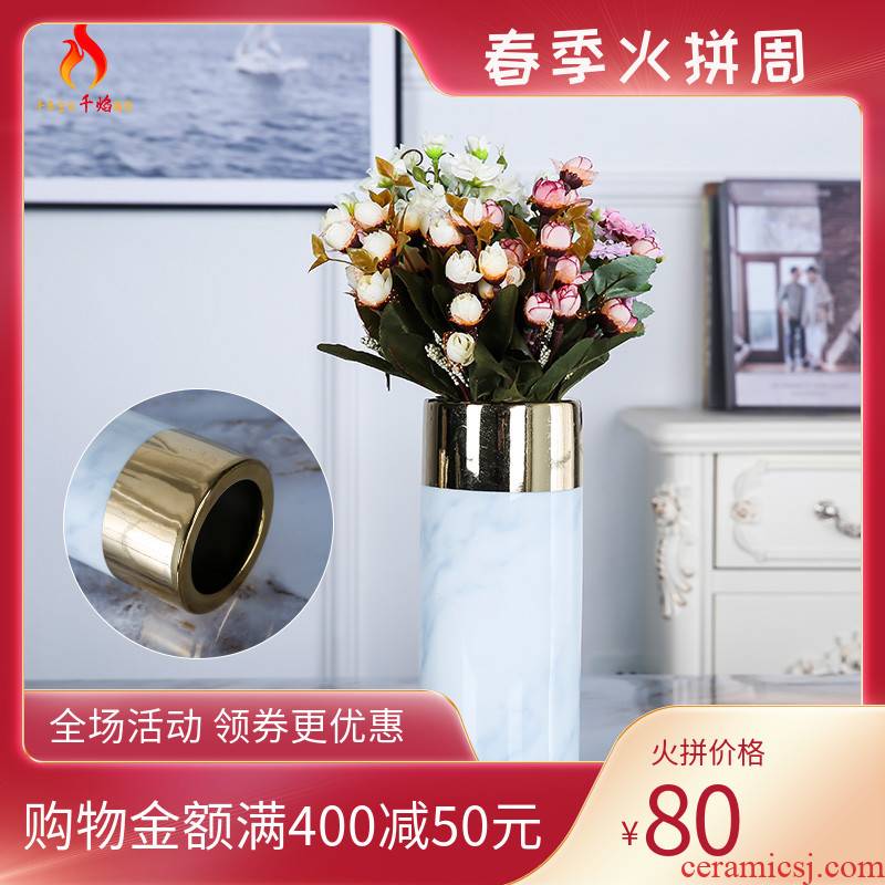 Jingdezhen new Chinese style light much creative flower marbled ceramic vase furnishing articles hotel sitting room adornment