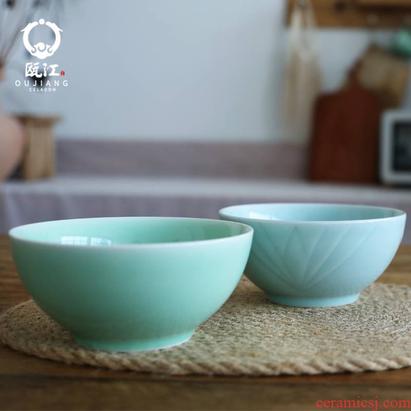 Oujiang longquan celadon pull rainbow such as use of household ceramic bowl Chinese large bowl mercifully rainbow such use salad bowl bowl