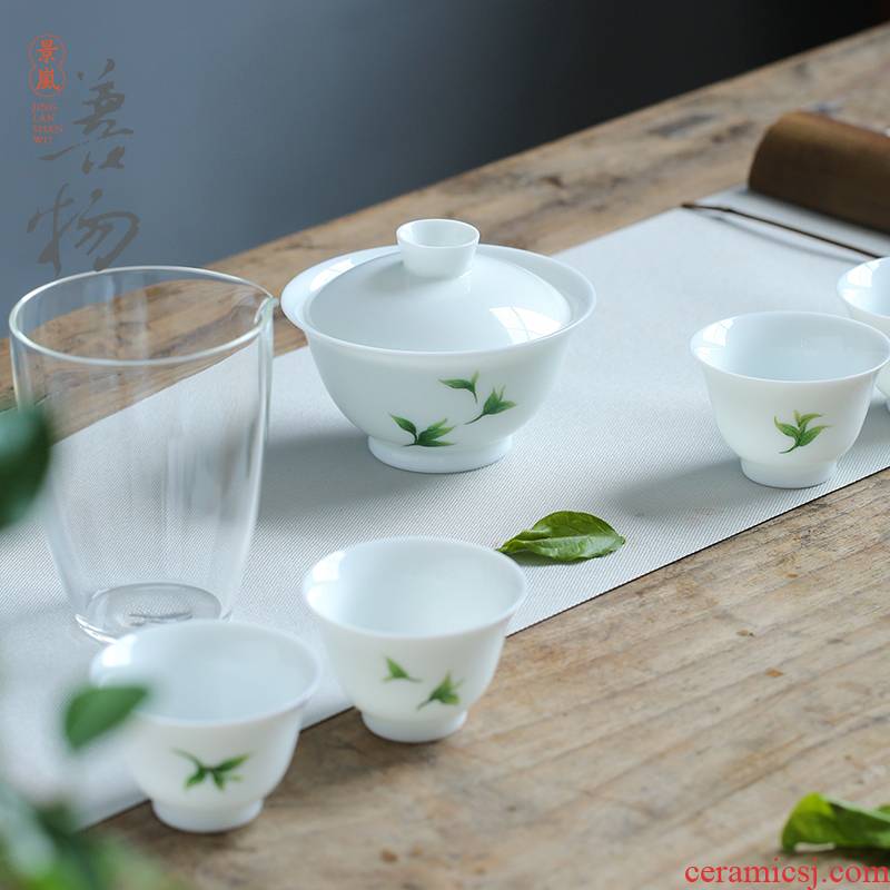 Good content of manual glaze color with white porcelain tea set the set of jingdezhen kung fu tea tureen 6 piece
