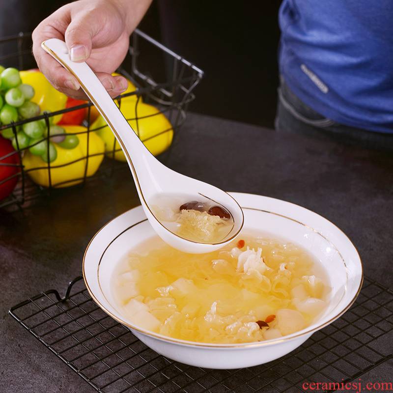 Jingdezhen porcelain ipads tablespoons paint edge home Korean creative long handle ceramic spoon, lovely big spoon