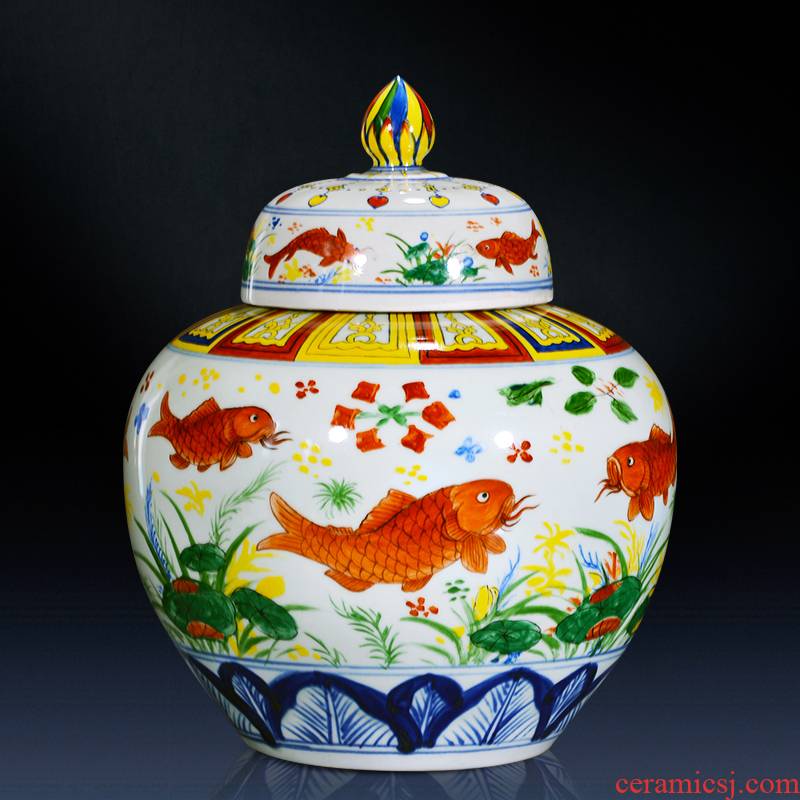 Jingdezhen ceramics general furnishing articles hand - made jar with cover pot sitting room home decoration archaize porcelain jar restoring ancient ways