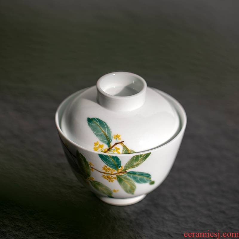 Landscape osmanthus hand - made tureen household jingdezhen ceramic checking kunfu tea, Chinese wind creative gift