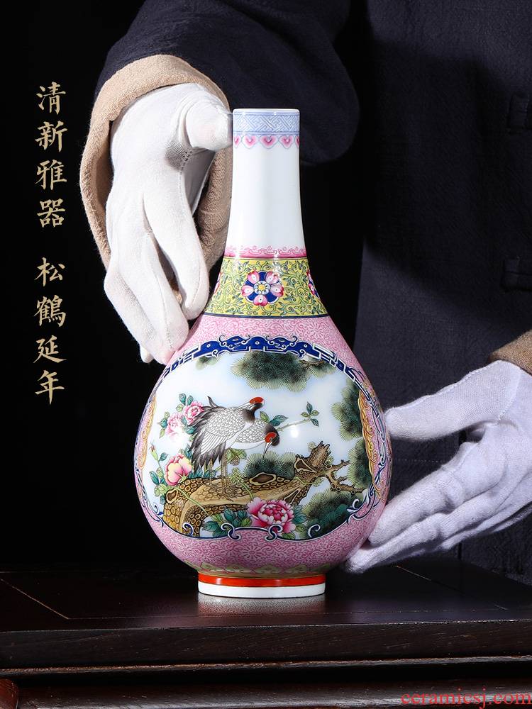 Jia lage jingdezhen ceramic furnishing articles YangShiQi the qing qianlong enamel color restoring ancient ways is loose the crane, yuhuan gall bladder vase