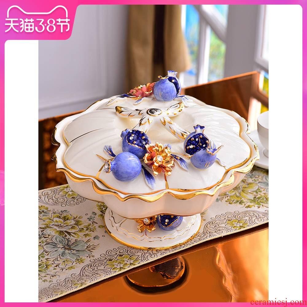 Dried fruit tray frame with cover living room candy box of Dried fruit box creative household European ceramic fruit bowl key-2 luxury