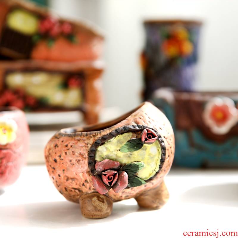Teng Yang stereo European meat flowerpot hand knead cost more coarse ceramic creative move meat meat potted flower pot
