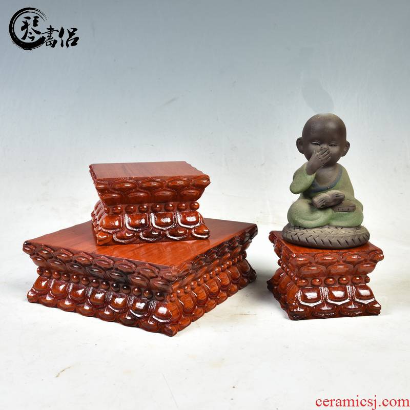 Solid wood base guanyin Buddha base Solid wood with rectangular wooden Buddha jade stone lotus base