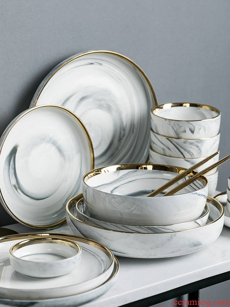 Dishes suit Nordic light wind up phnom penh key-2 luxury of jingdezhen ceramic bowl chopsticks web celebrity tableware suit household creative Dishes