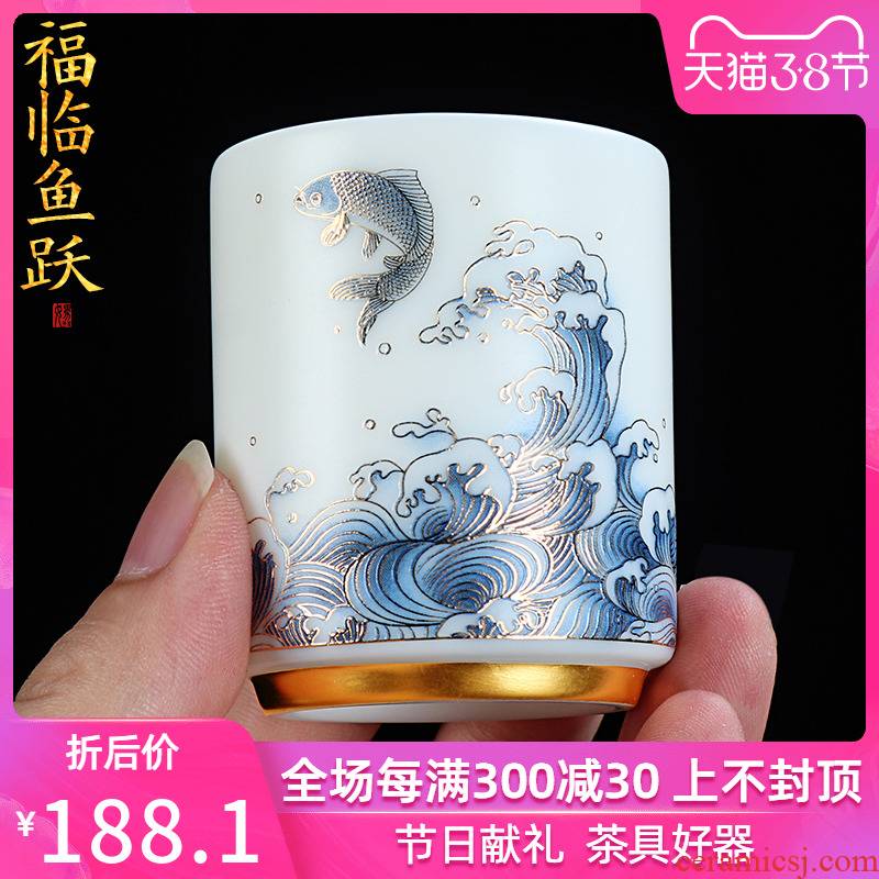 Hand - made ceramic cups suet jade porcelain paint sample tea cup home kongfu tea cups master single CPU