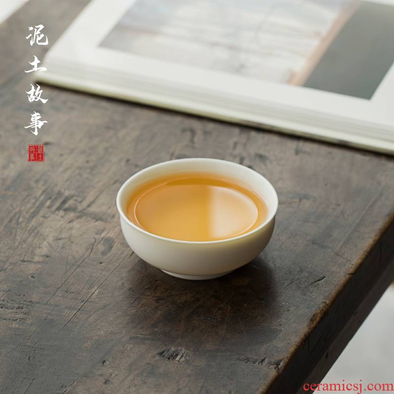 Earth story dehua lard white porcelain teacup large sample tea cup master cup single CPU kung fu tea set ceramic cup