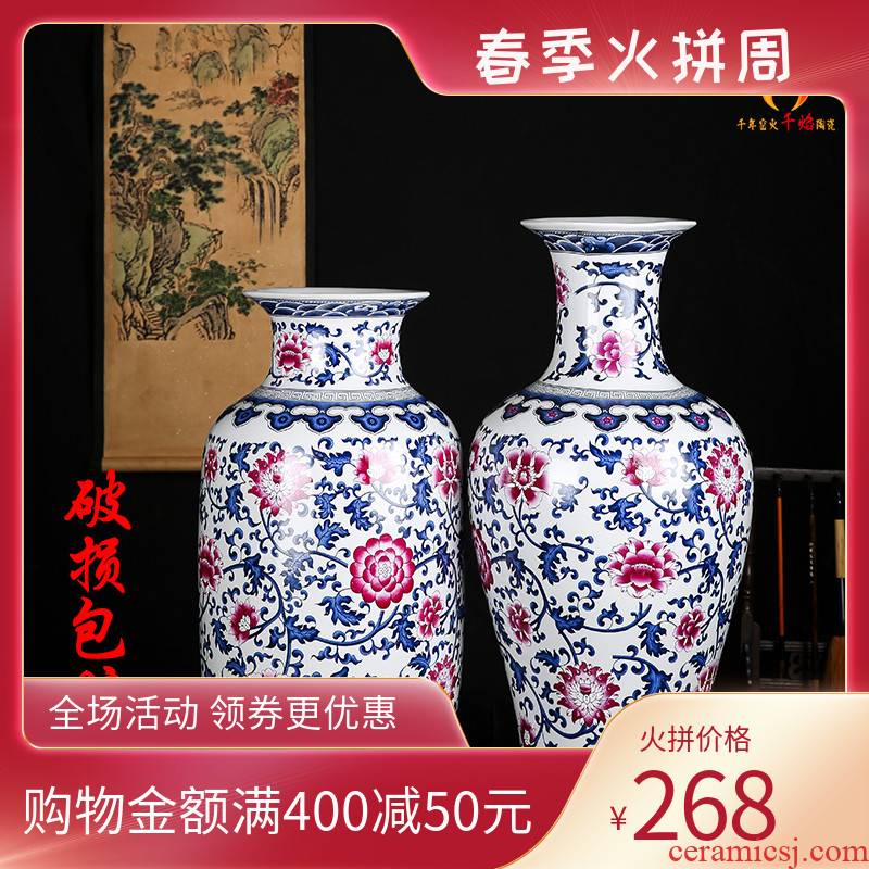 Jingdezhen ceramics archaize large blue and white vase bucket colors lotus flower pattern sitting room flower arranging Chinese style household furnishing articles