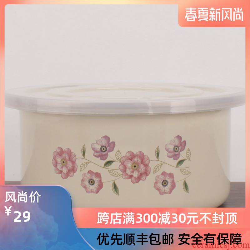 Enamel Enamel salad bowl with cover who thickening Enamel Enamel cold sealing bowl of refrigerator preservation bowl bowl of food