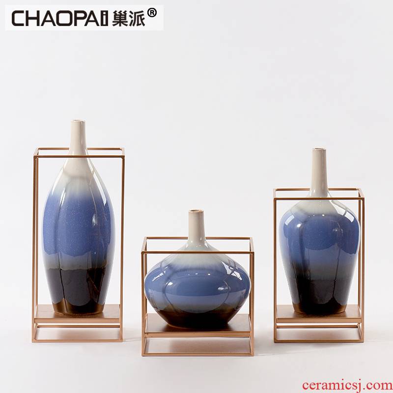 New classical three color porcelain pot rich ancient frame combination of furnishing articles Chinese style wine ark, side postmodern decoration decoration