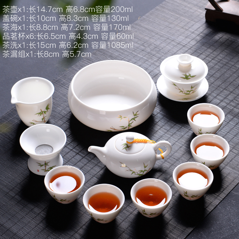 Fujian macros ceramic suet jade white porcelain kung fu tea set home home office of a complete set of tureen ultimately responds mercifully tea pot