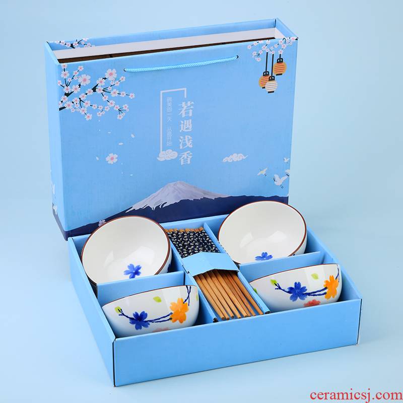 Ceramic bowl household gift box to use suit combination jobs suit can be customized logo gifts wholesale bowl chopsticks tableware
