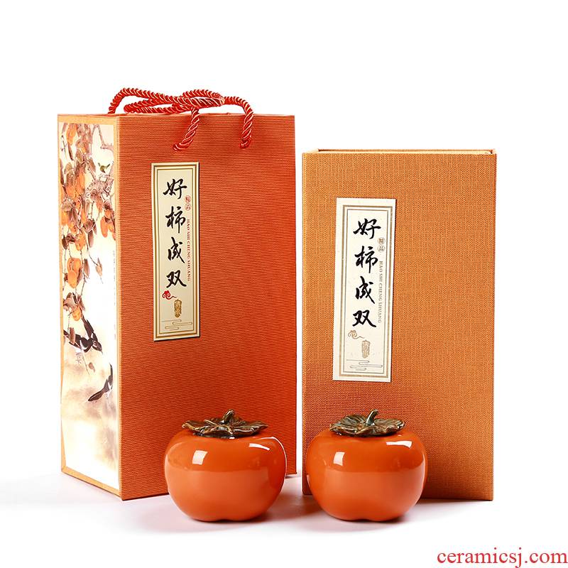 Persimmon Persimmon ruyi caddy fixings creative ceramic seal pot small black tea, green tea pu 'er tea packaging gift boxes