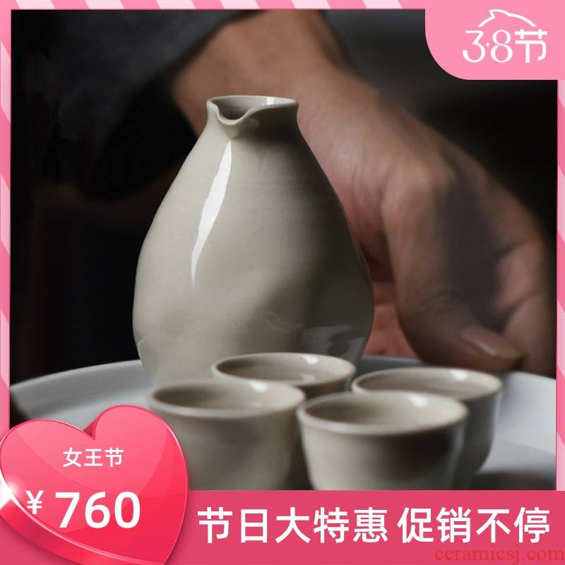 Poly real action scene Japanese pure wine suite manually ceramic wine temperature suit household hip little a small handleless wine cup