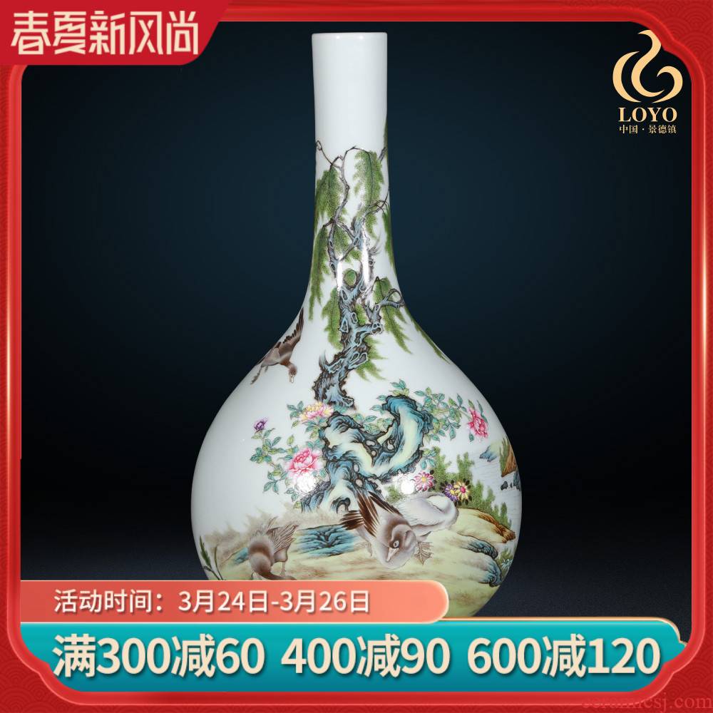 Jingdezhen ceramics imitation the qing qianlong pastel willow vases, new Chinese style living room decorations furnishing articles of handicraft