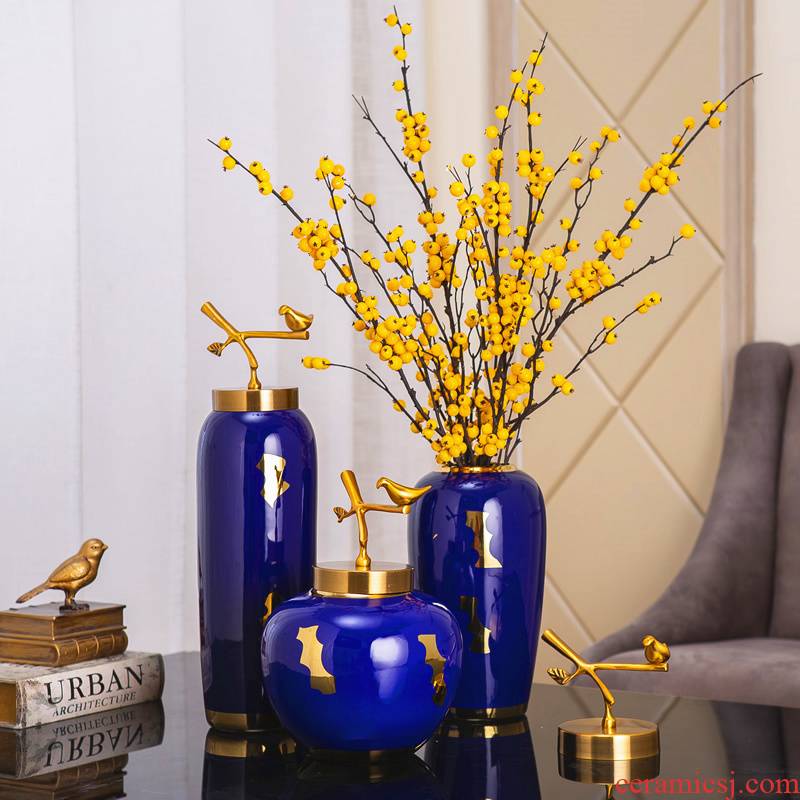 Jingdezhen ceramic vase furnishing articles Nordic light modern new Chinese style key-2 luxury living room dry flower decoration decoration flower hydroponics