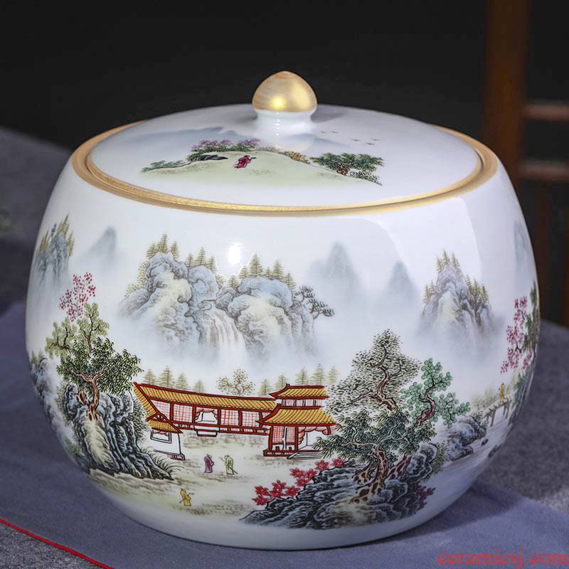 Jingdezhen ceramic tea pot Chinese large seal pot puer tea cake cylinder storage tanks receives decorative furnishing articles