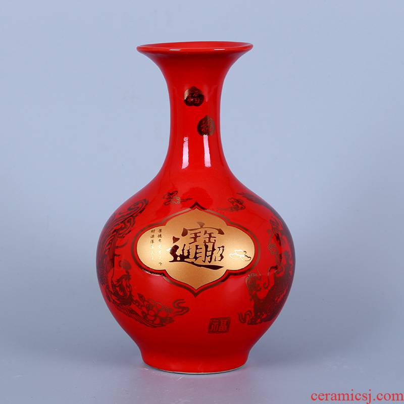 Jingdezhen ceramics vase furnishing articles China red sitting room of Chinese style household decoration craft porcelain of arranging flowers