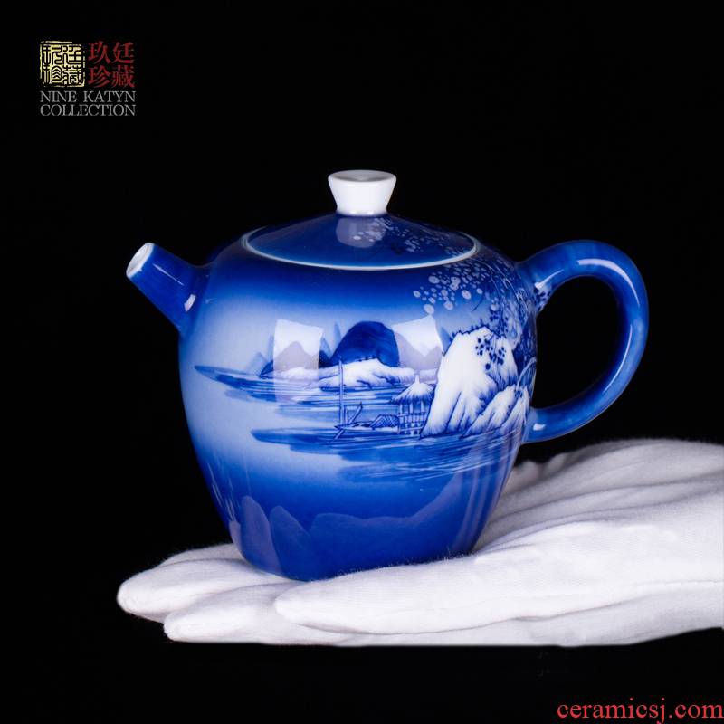 About Nine katyn all hand blue jingdezhen ceramic teapot kung fu tea set household single pot teapot ball hole filter