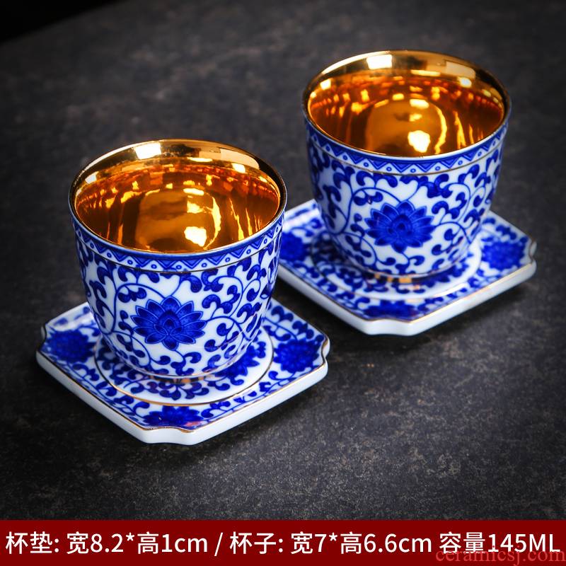 Yellow marigold built lamp cup masters cup a cup of pure checking gold oil drops of blue and white porcelain tea light temmoku kung fu tea cups