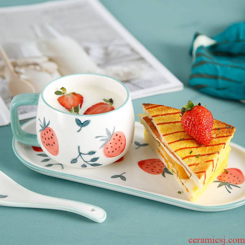 Japanese tableware feed one person household strawberry ceramic plate breakfast set bowl chopsticks single a delicate lovely children