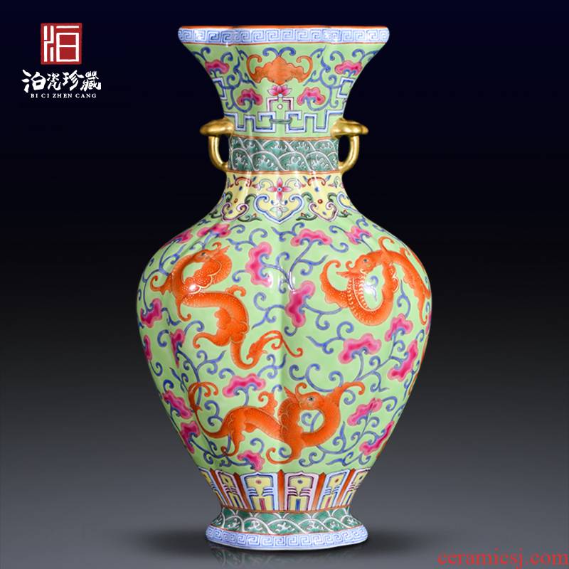 Jingdezhen ceramic famille rose green dragon Ge lines of eight floret bottle of new Chinese style household decorative items furnishing articles