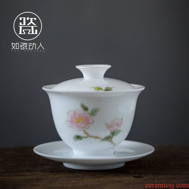 To the as porcelain moving three tureen household size only worship ceramic bowl cup kung fu tea set suet jade tea bowl