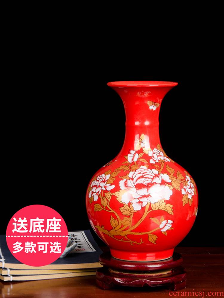 Jingdezhen ceramics festival I Chinese red vase flower arranging household of Chinese style living room decoration handicraft furnishing articles