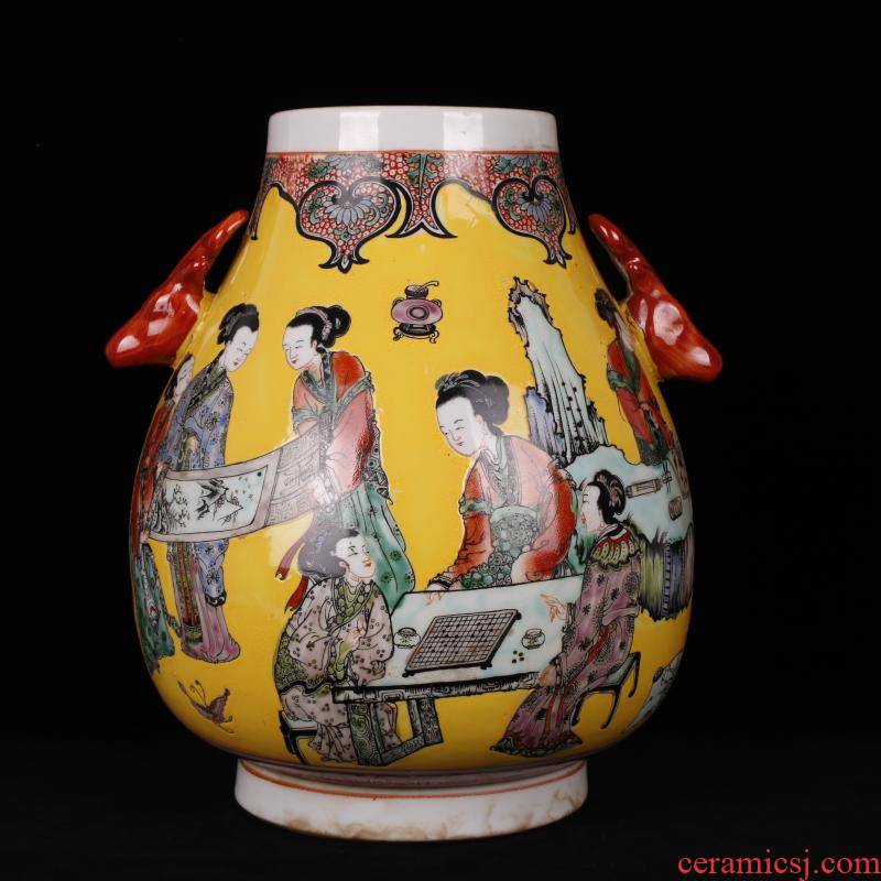 Jingdezhen ceramics imitation the qing kangxi with pastel deer head statute of the tube of antique reproduction antique furnishing articles of handicraft