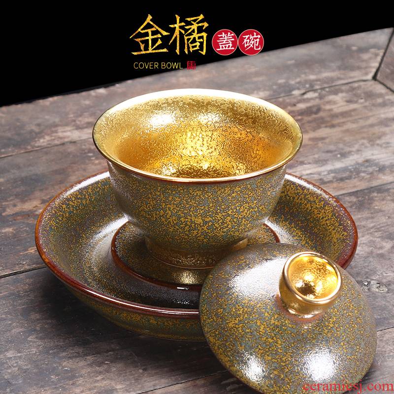Dipping glaze gold only three tureen large ceramic cups household kung fu tea set checking make tea bowl to bowl
