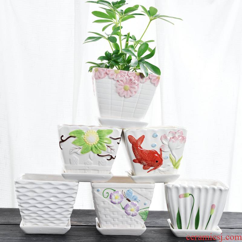 Square flowerpot ceramic special offer a clearance of household, green potted bonsai creative move more than other small meat flowerpot