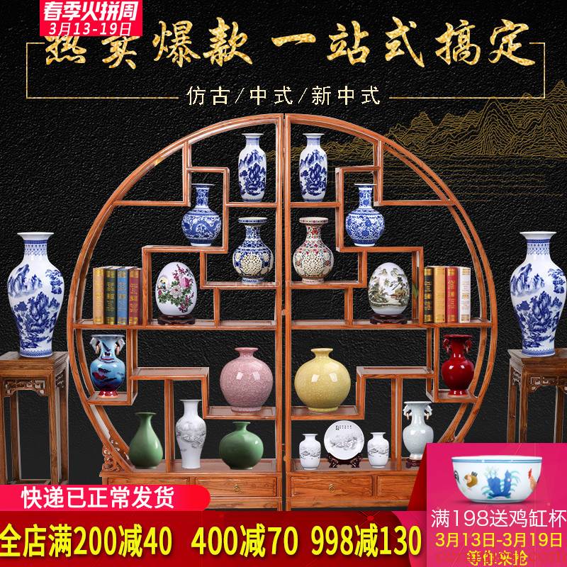 Blue and white porcelain vases, flower arrangement of jingdezhen ceramics furnishing articles sitting room ark office rich ancient frame home decoration